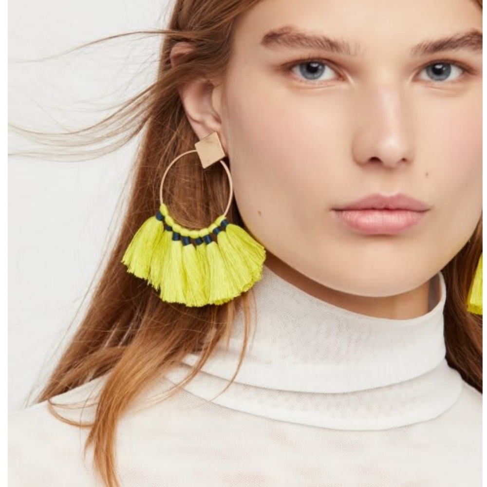 Yellow and Blue Free People Tassel Earrings